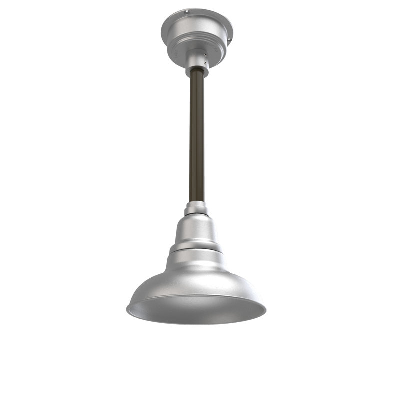 Luminaire suspendu 1 lumière del à simple dôme Idella, Argent galvanisé, H 9 po x l 8 po x P 8 po