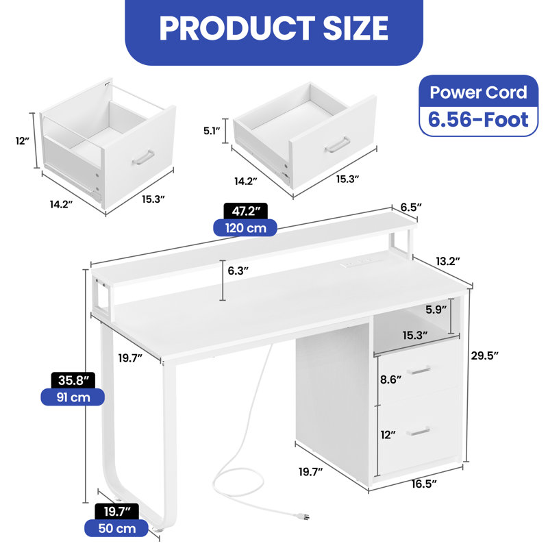 Kontina Rectangle Computer Desk with Hutch, 35.8" H x 47.2" W x 19.7" D