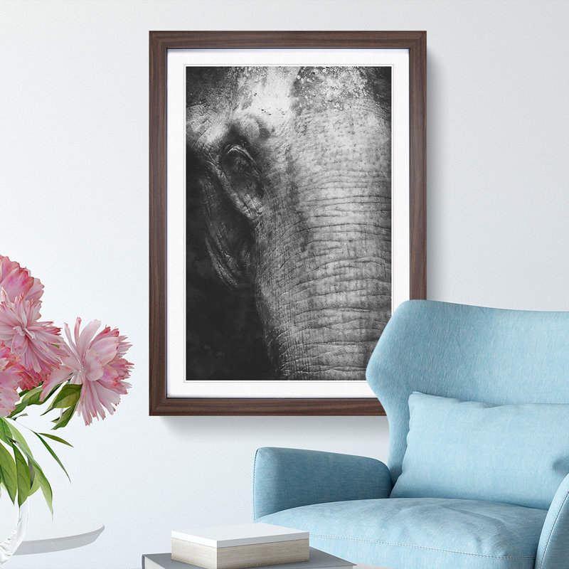 Mighty Elephant in the Shadows - Picture Frame Painting Print, Walnut Framed, 63cm H x 45cm W x 2cm D