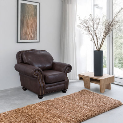 Somto 50" Genuine Leather Rolled Arm Club Chair