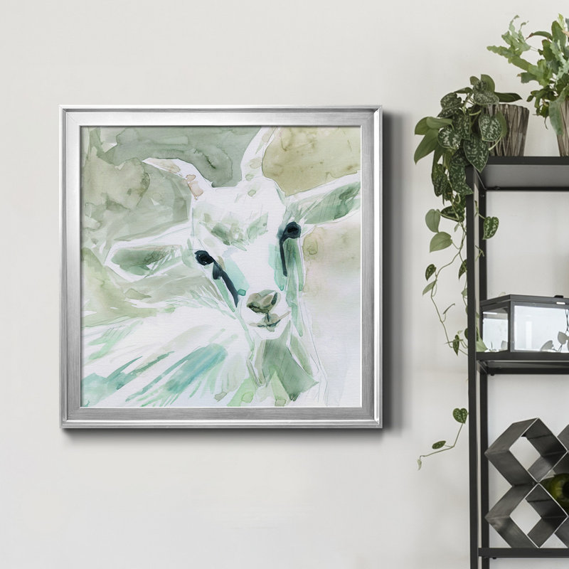 " Bill E. Goat " Painting Print, Silver Framed, 26.5" H x 26.5" W x 1.5" D