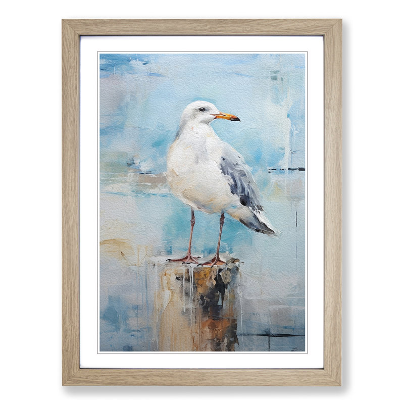 Seagull Gestural No.3 Framed Print, 64cm H x 46cm W x 2cm D, Oak Framed