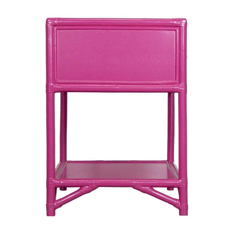 Olivia Collection 1 - Drawer Rattan Nightstand, Hot Pink