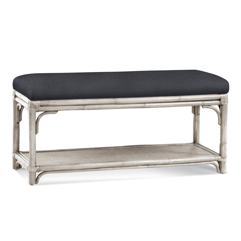 Summer Retreat Wicker Shelf Storage Bench, Antique Frost White, Ivory Crypton Performance; 0886-91
