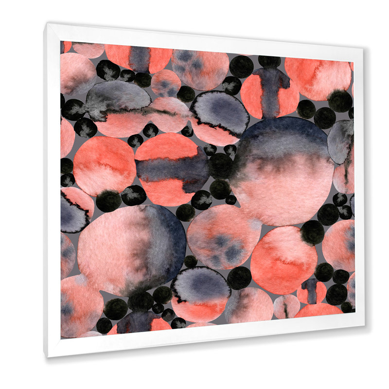 Abstrait géométrique à pois - Peinture sur toile, H 36 po x l 36 po x 1,5 po, Cadre photo blanc