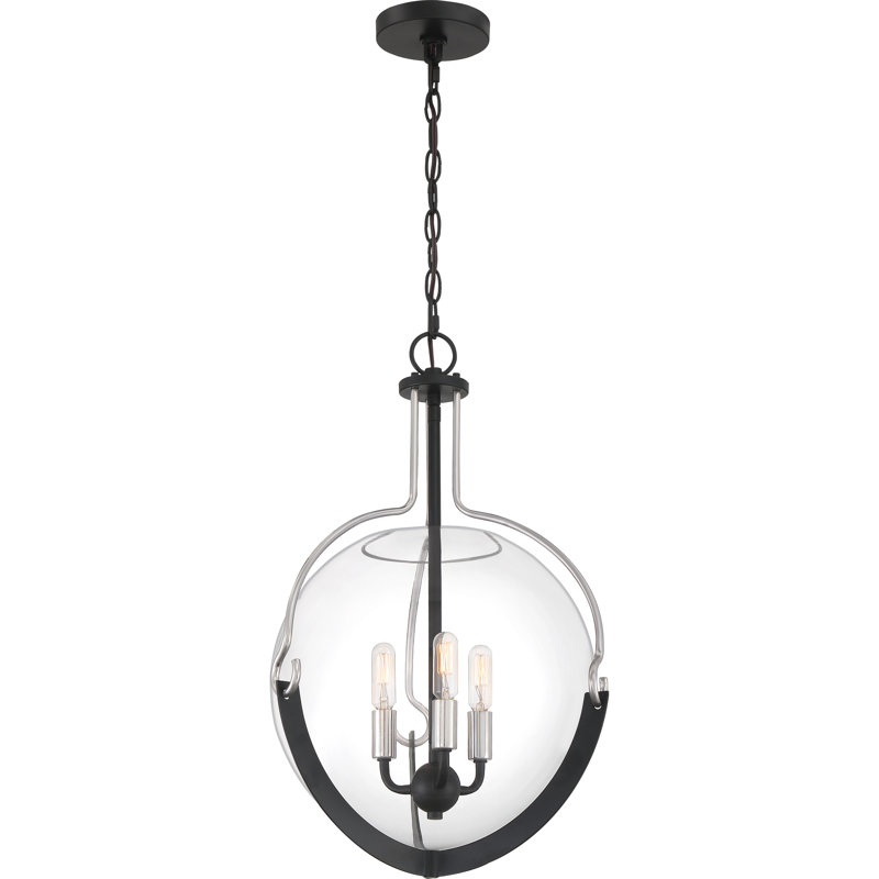 Luminaire suspendu sphère à 3 lumières, Noir terreux / nickel brossé