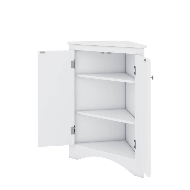 Triangular Corner Cabinet With Adjustable Shelves And Chic Doors, White