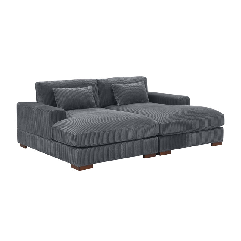 Canapé modulaire en velours côtelé avec appuis-tête réglables, coussins amovibles et pieds en bois massif, Gris