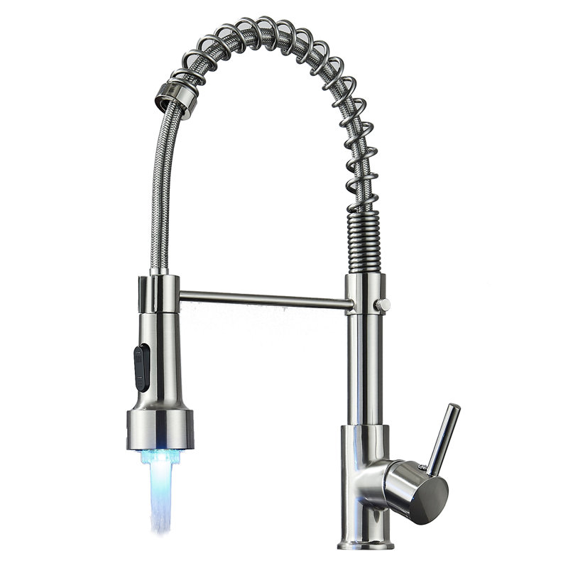 LED Light Kitchen Faucet with Pull Down Sprayer Industrial Single Handle Faucet for Farmhouse Camper Laundry Utility Rv Wet Bar Sinks