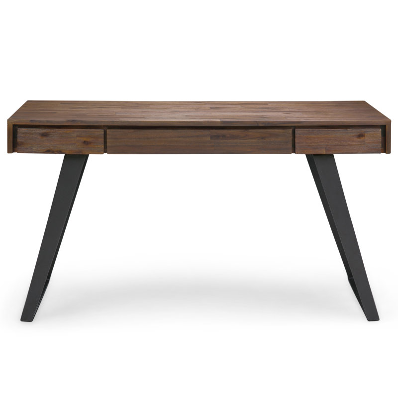 Rustic Natural Aged Brown Acacia Wood Desk with Drawers