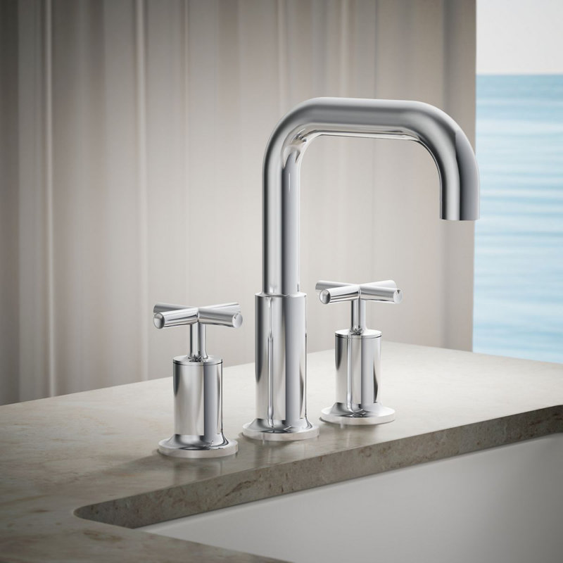 Purist Deck-Mount Bath Faucet Trim for High-Flow Valve with Cross Handles, Polished Chrome