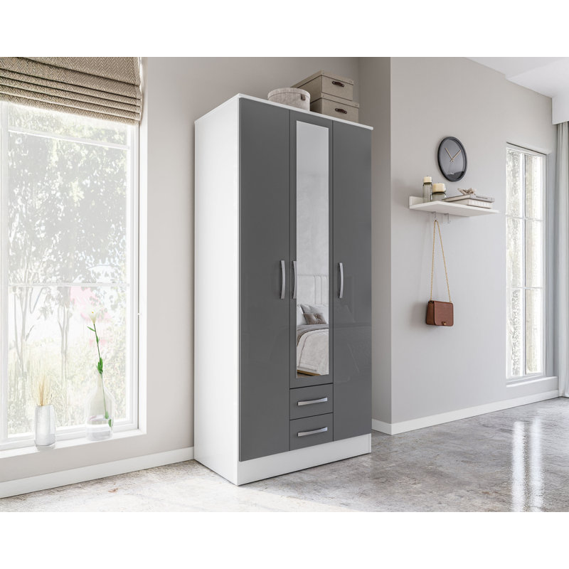 Marquitta 3 Door Manufactured Wood Wardrobe, White/Grey