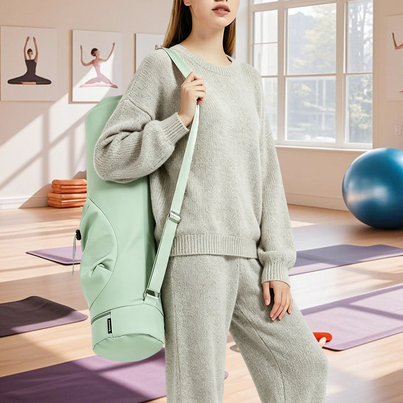 Green Yoga Mat Storage Bag 31 in Polyester Carrier Bag with Pocket for Yoga Pilates Gym, Green