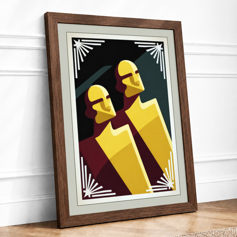 Golden Sentinels Art Deco - Framed Print, A1 - 84.1 x 59.4 cm, Walnut