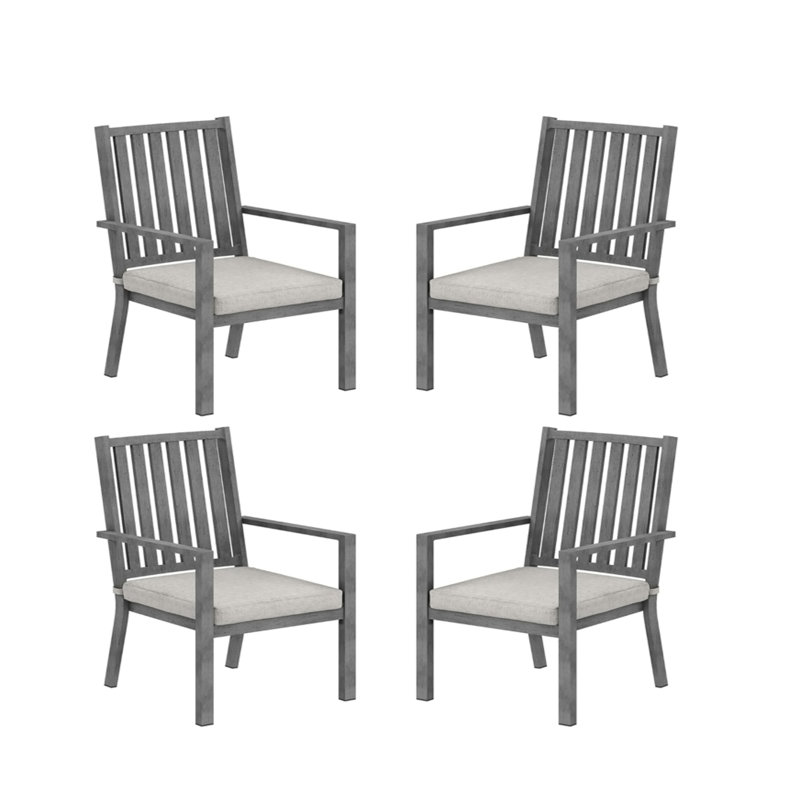 Ensemble de 4 chaises de patio en aluminium toutes saisons de 23 po avec coussins gris épais et structure grise