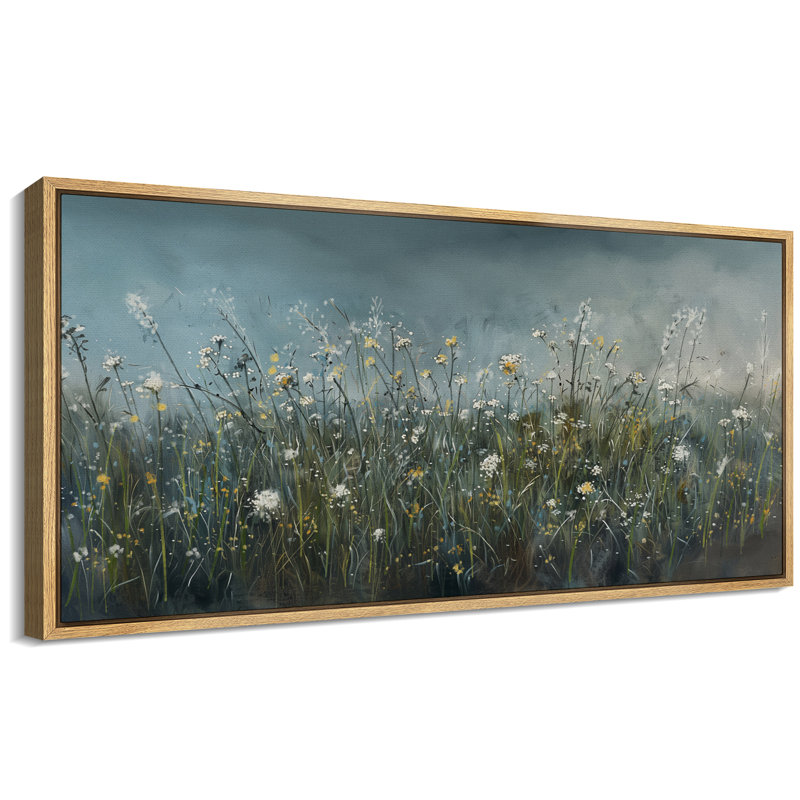 «Moody Blueish Green Wildflowers», art mural de chambre à coucher champêtre, impression numérique sur toile giclée sur toile