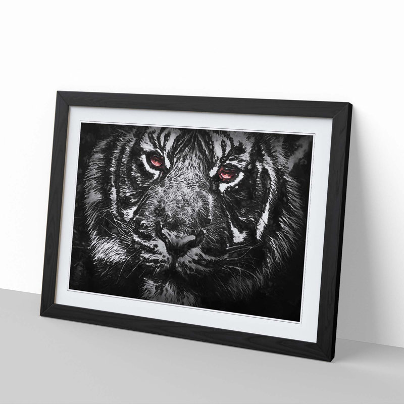 Tiger with Yellow Eyes in Abstract - Picture Frame Painting Print, Black, 60cm H x 91cm W x 2cm D