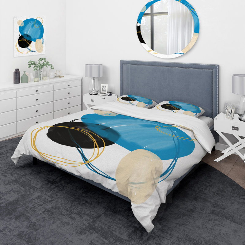 Ensemble de housse de couette en microfibre bleu / noir, Housse de couette simple + 1 taie décorative stan