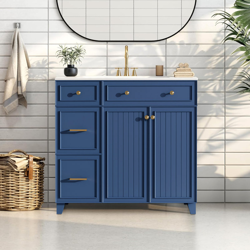 Armoire de meuble-lavabo moderne 36 "avec lavabo en céramique, Bleu