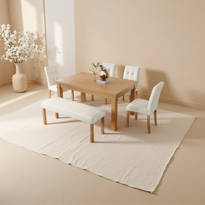 6-Piece Modern Dining Set, Rectangle Kitchen Table With 4 Upholstered Chairs & Bench