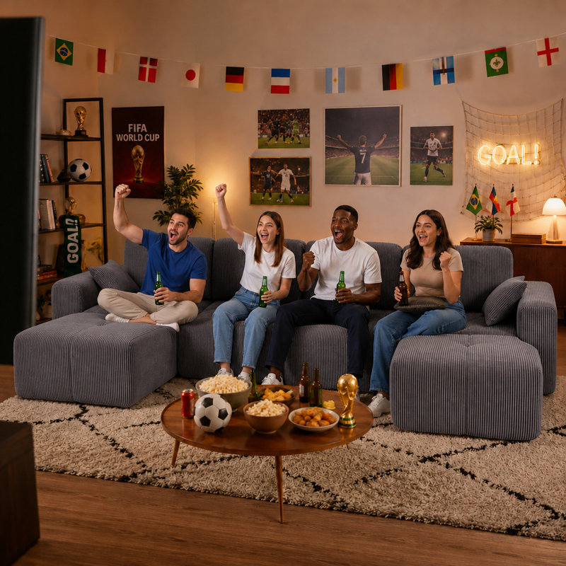 Boneless 150" Tufted Corduroy Modular Sectional Sofa with Ottomans, 6-Piece Set, Gray, 31.1" H x 149.6" W x 74.8" D