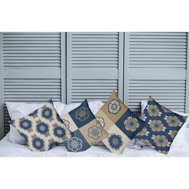 Abstract Pillow Cover, 12" x 12", Night Blue/Tan