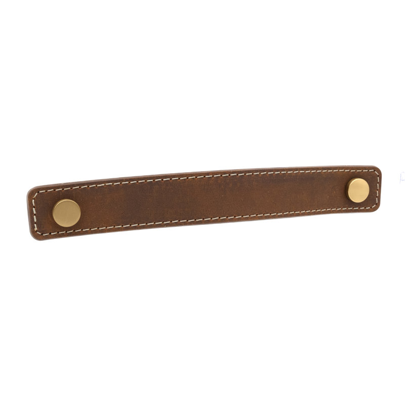 Poignée en cuir Sadelle de 6 po en laiton satiné, Brun / laiton satiné, 6"