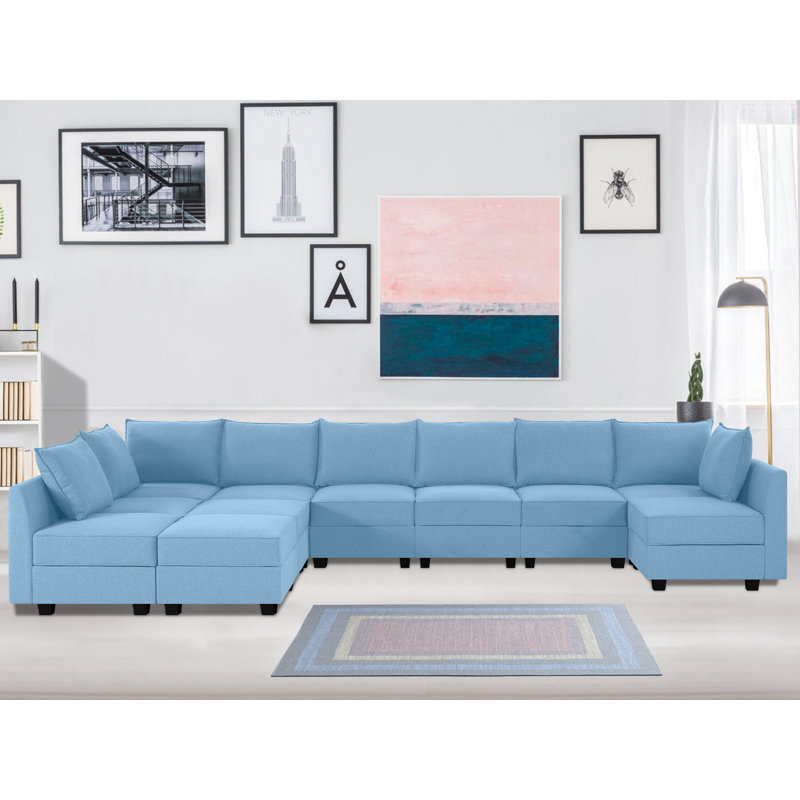Canapé modulaire Zoriyah, Robin 100% lin bleu œuf