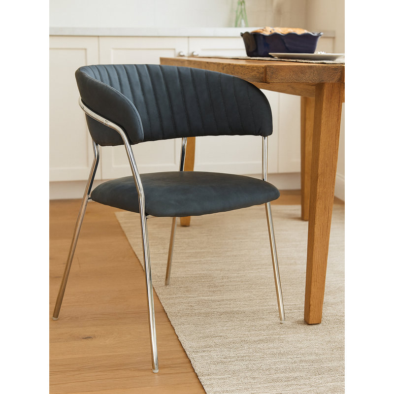 Tufted Leather Upholstered Side Chair in Silver, Grey