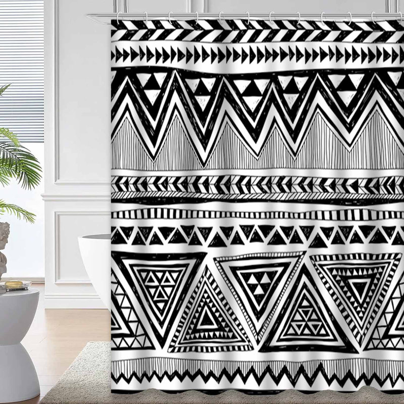 Rideau de douche noir avec 12 crochets Aztec, L 72 po x l 72 po