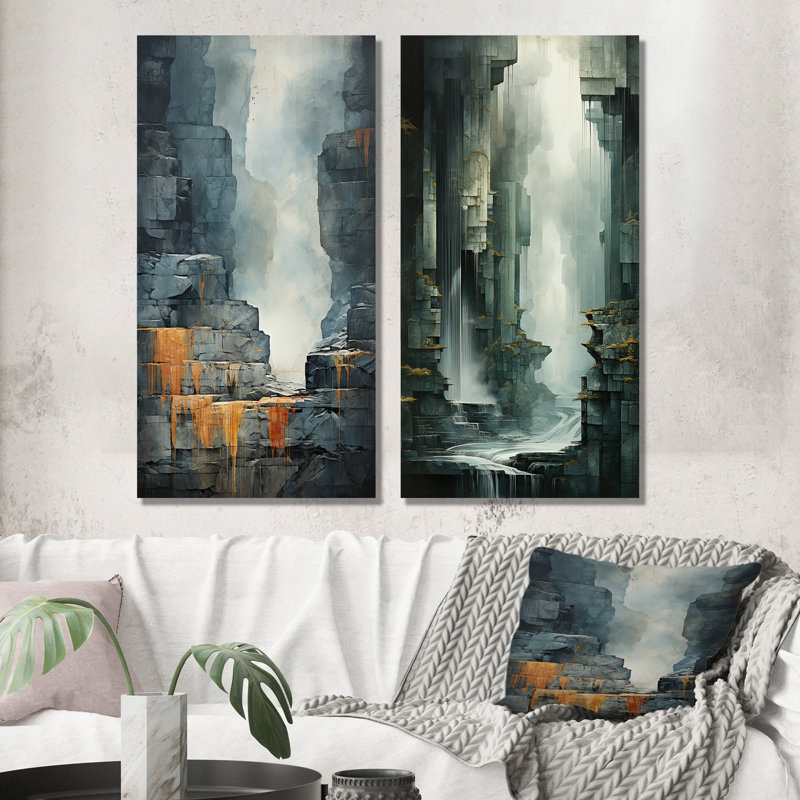 «Waterfall Cliff Adventure», ensemble d'art mural en métal cascade, H 28 po x l 24 po