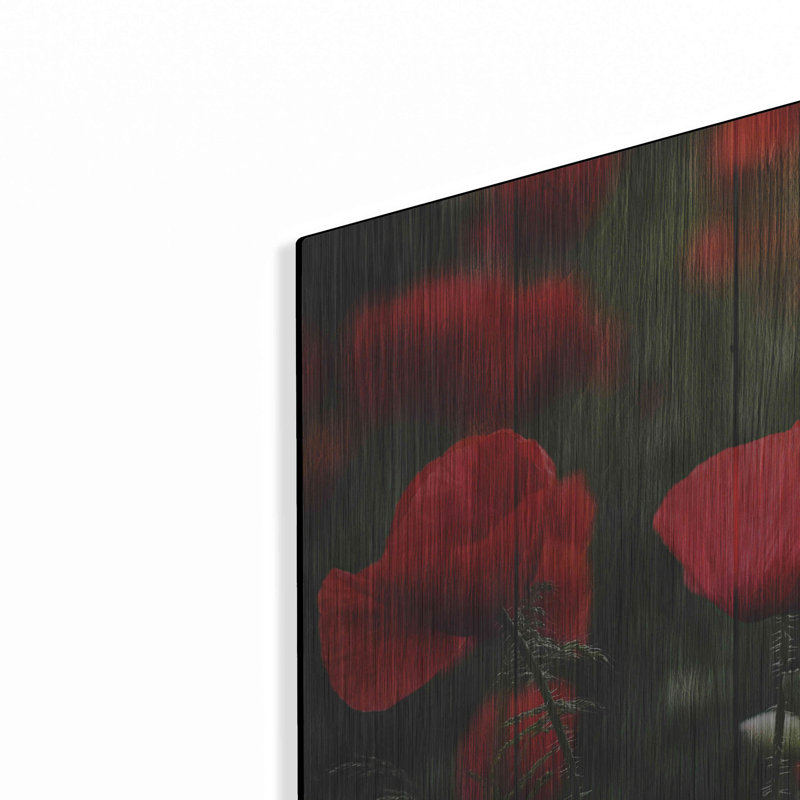 «Wood Series: Field Of Poppies» par Bess Hamiti, H 24 po x l 48 po