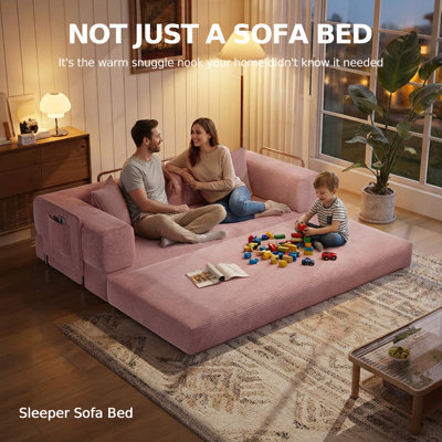 78.8''Sleeper Couch Bed for Livingroom,Convertible Modular Sofa with Armrest Pillow,Modular Foldable Corduroy Couches in a Box,No Assembly