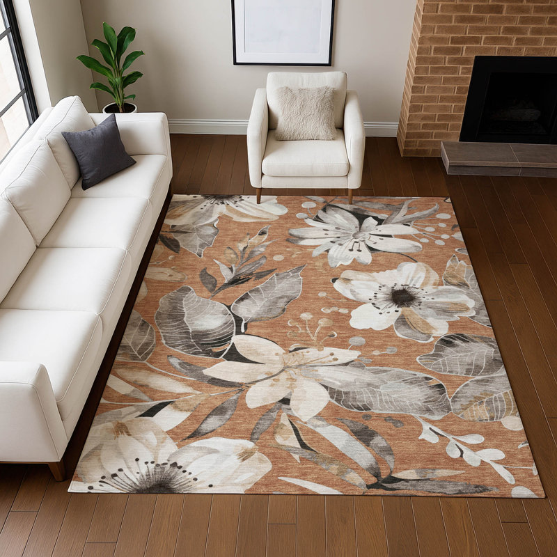 Machine Washable Indoor/Outdoor London ACN2260 Floral Rug, Rectangulaire 8 pi x 10 pi