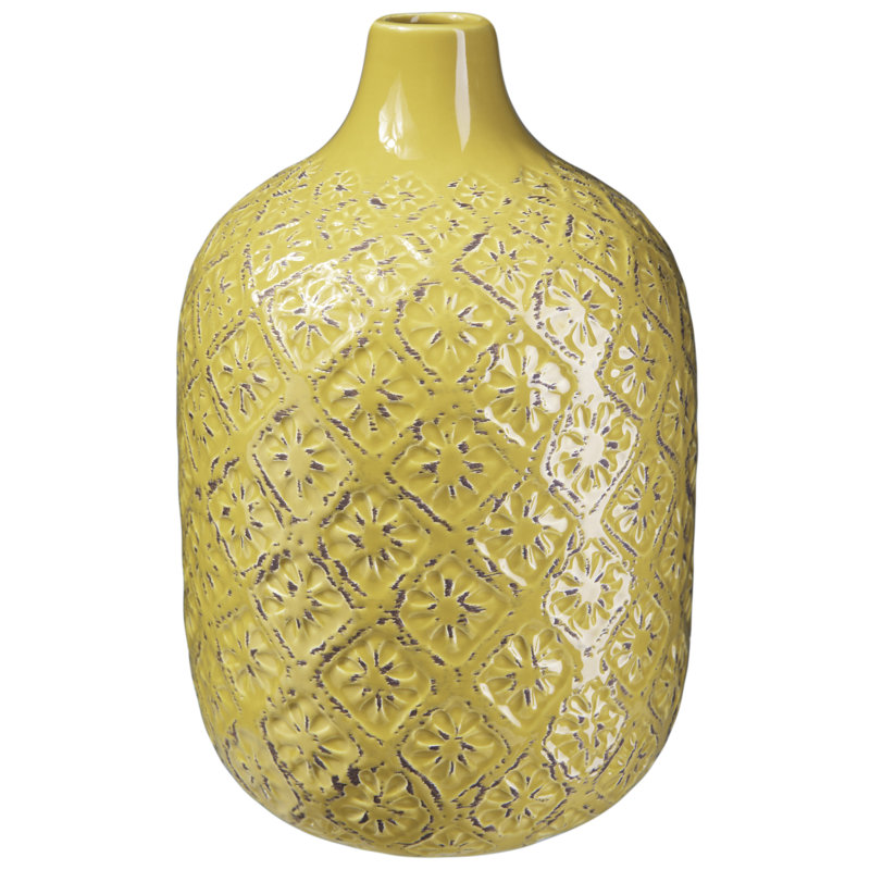 Vase de table en céramique, Jaune moutarde, H 10 po x l 6,5 po x P 6,5 po