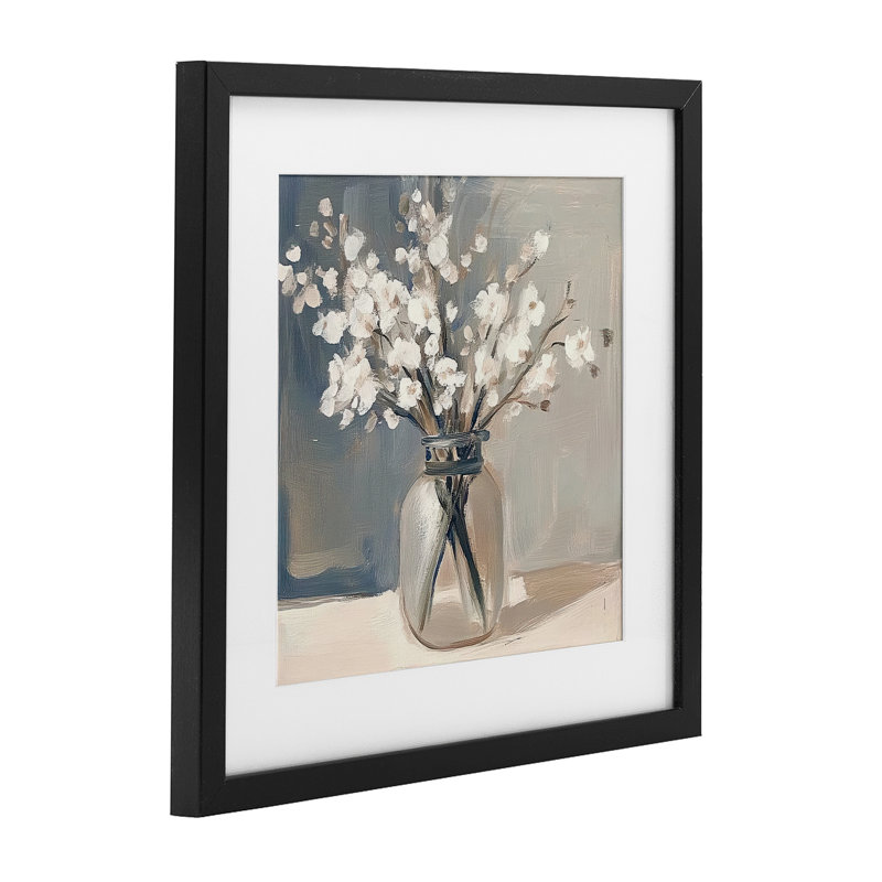 «Petals In Glass Vase», reproduction encadrée sous verre, design par Mona Grace, H 13 po x l 13 po, Cadre noir minuit