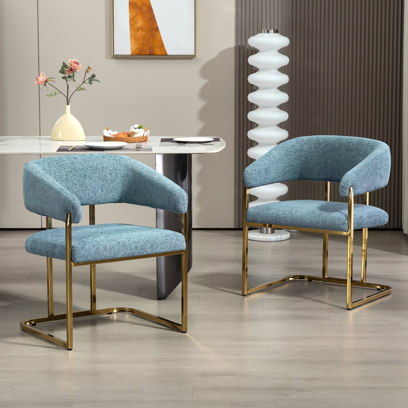 Upholstered Metal Armchair, Blue
