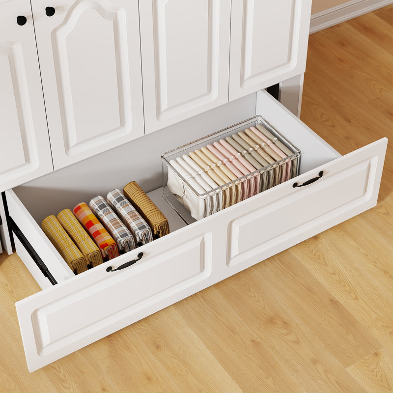 Lit escamotable double avec grand tiroir de rangement et station de charge, blanc