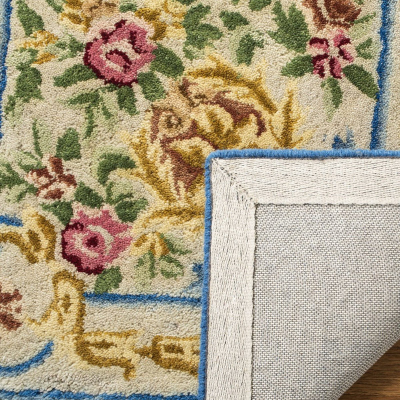 Priscila Handmade Tufted Wool Blue/Ivory Area Rug, Rectangle 9' x 12'