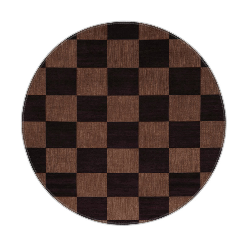 Tapis intérieur / extérieur noir à carreaux, Rond 5 pi
