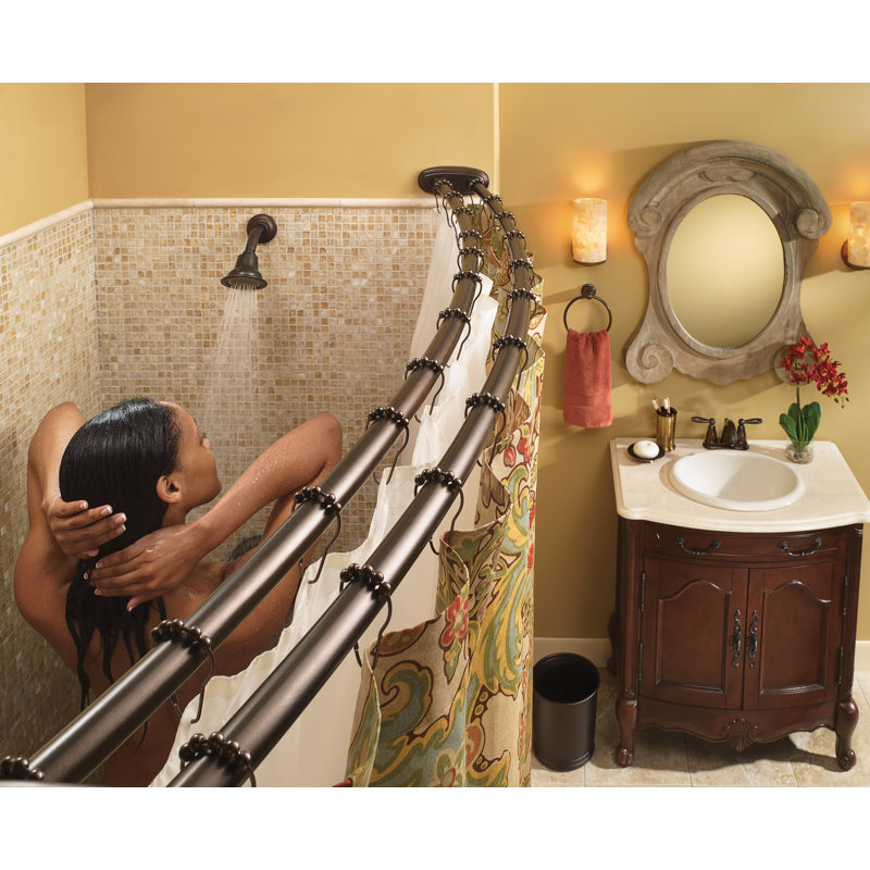 Tringle à rideau de douche réglable double courbée, Noir mat