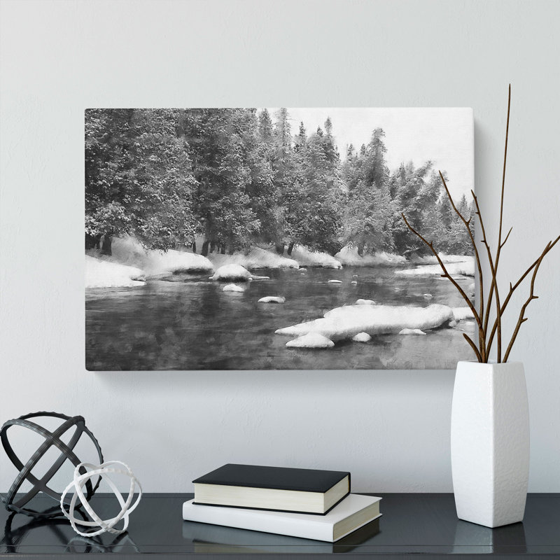 Winter Forest And Lake - Wrapped Canvas Print, 50cm H x 76cm W x 3cm D