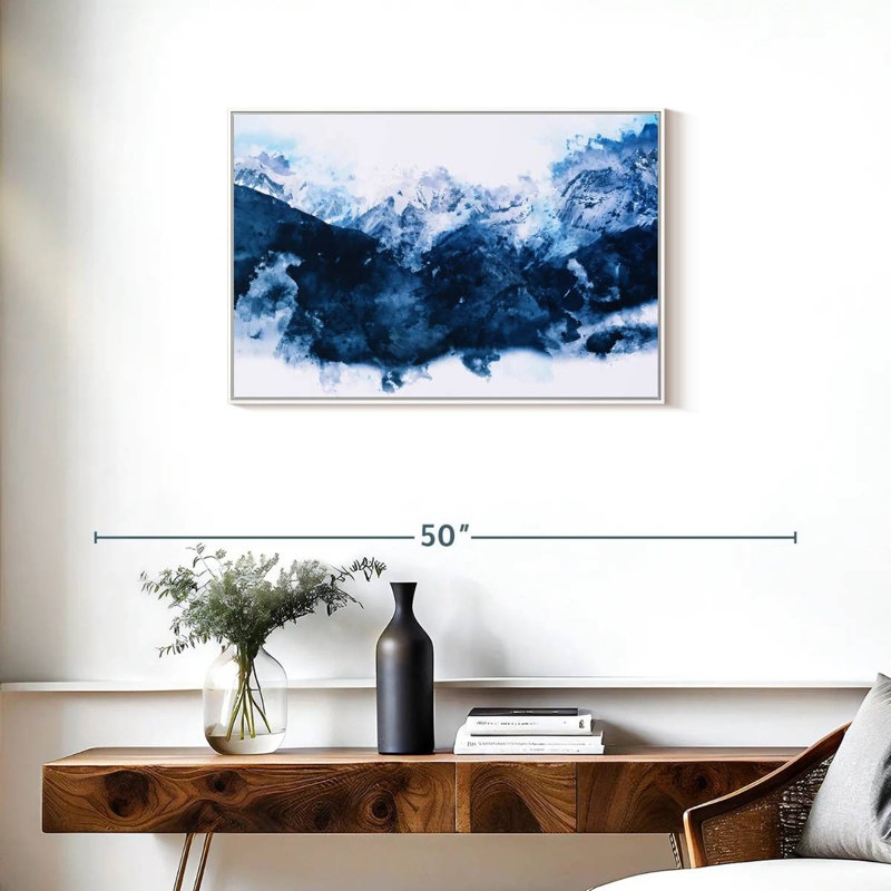 Montagnes enneigées, Cadre flottant blanc, 31 po x 21 po