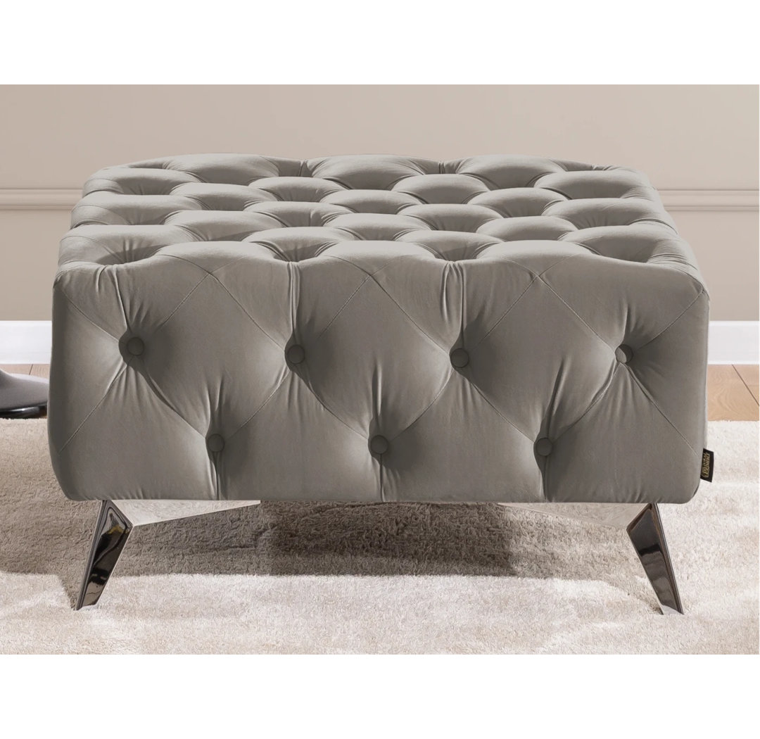 Whitby 80cm Wide Velvet Tufted Square No Pattern Footstool Ottoman