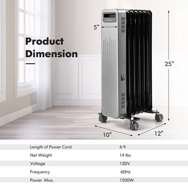 Costway Mini-radiateur portatif à huile électrique à 7 ailettes Costway 700  W et Commentaires - Wayfair Canada