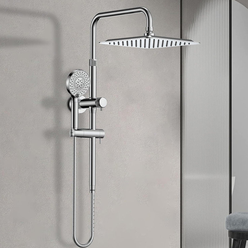 10-Inch Polished Stainless Steel Rain Shower Head with Handheld Combo