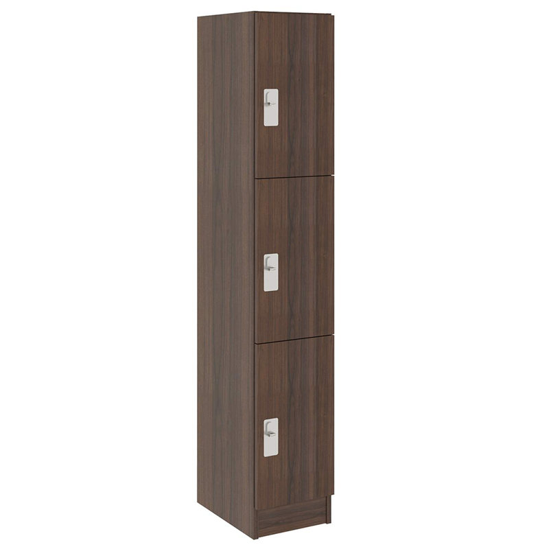 Armoire de salle de classe simple à trois compartiments avec porte, Noyer sépia
