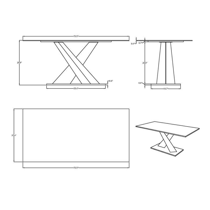 Contemporary White Sintered Stone Dining Table with Steel Base