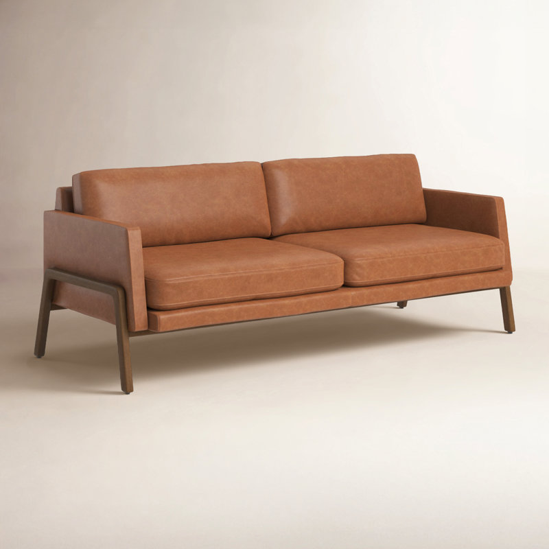 Viviana 84'' Upholstered Sofa, Sonoma Butterscotch Genuine Leather, Beige