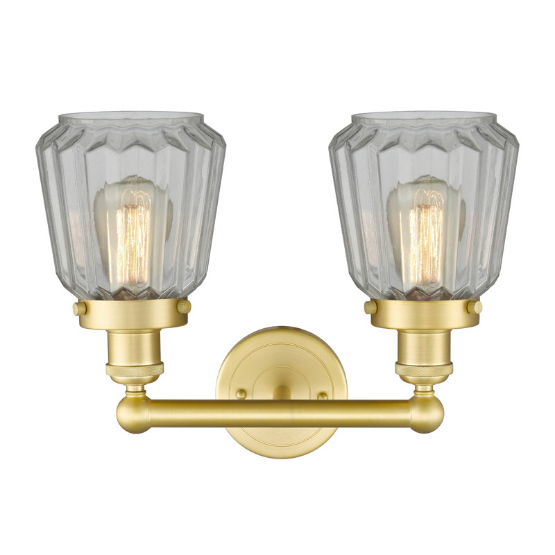 Éclairage pour meuble-lavabo à intensité variable à 2 lumières Aretzy, Transparent, Or satiné